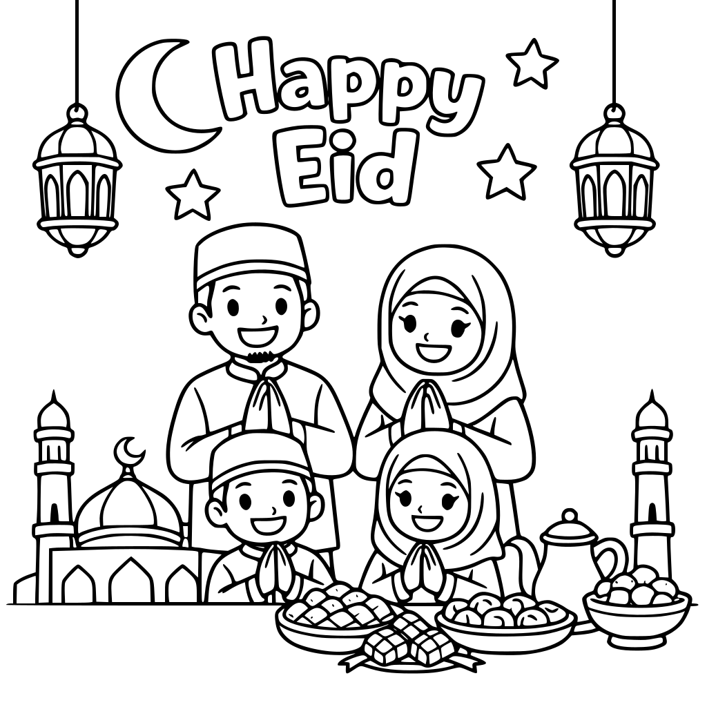 Make me a colouring book about Happy Eid Ramadhan Theme