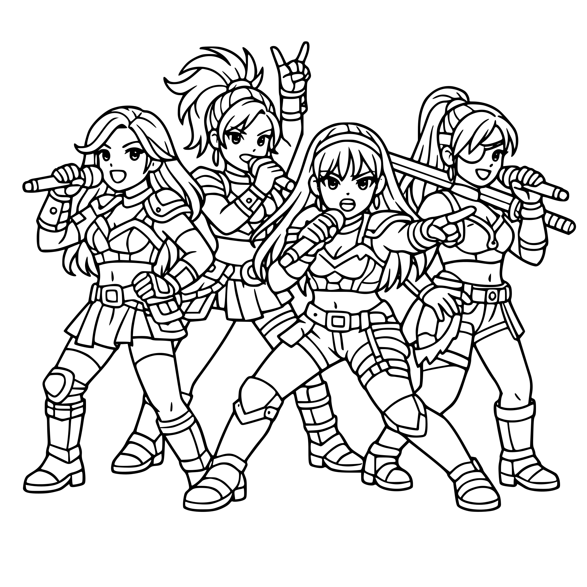 Guerreras k-pop cantando en un escenario