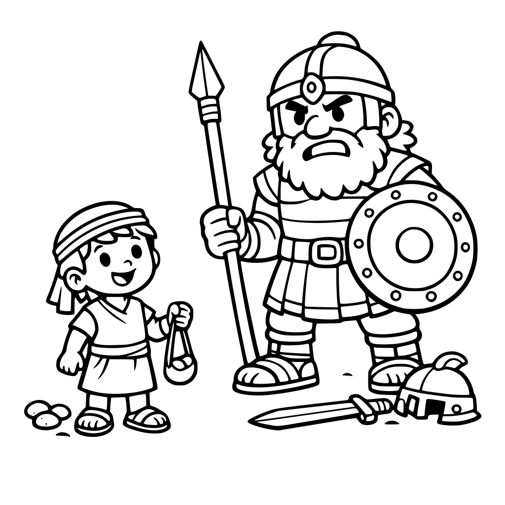 Black and white coloring page illustration for girls ages 5–7, simple line art, thick outlines, biblical story