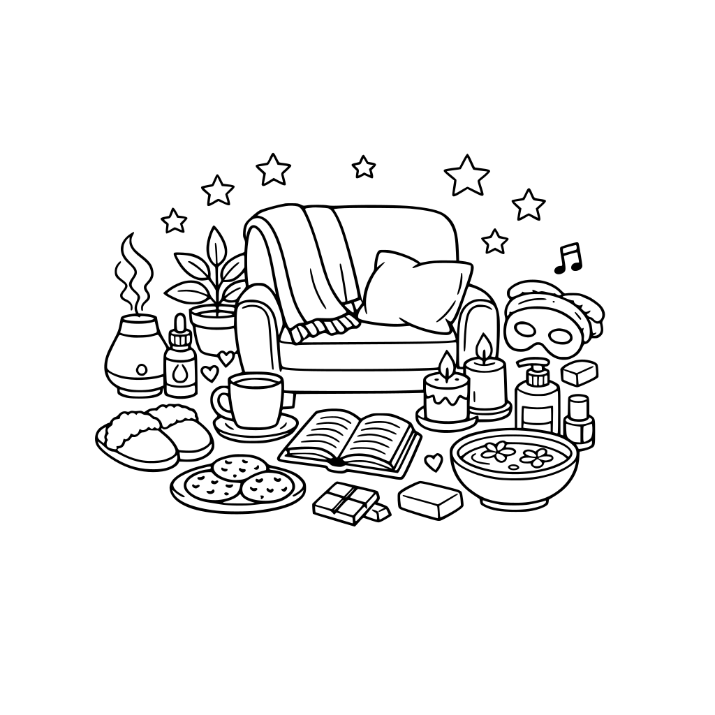 black and white cozy self care evenings at home