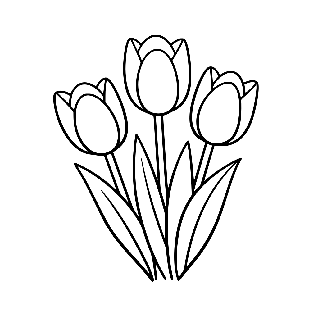 Simple tulip line art, minimalist aesthetic, thin black outlines, coloring page style