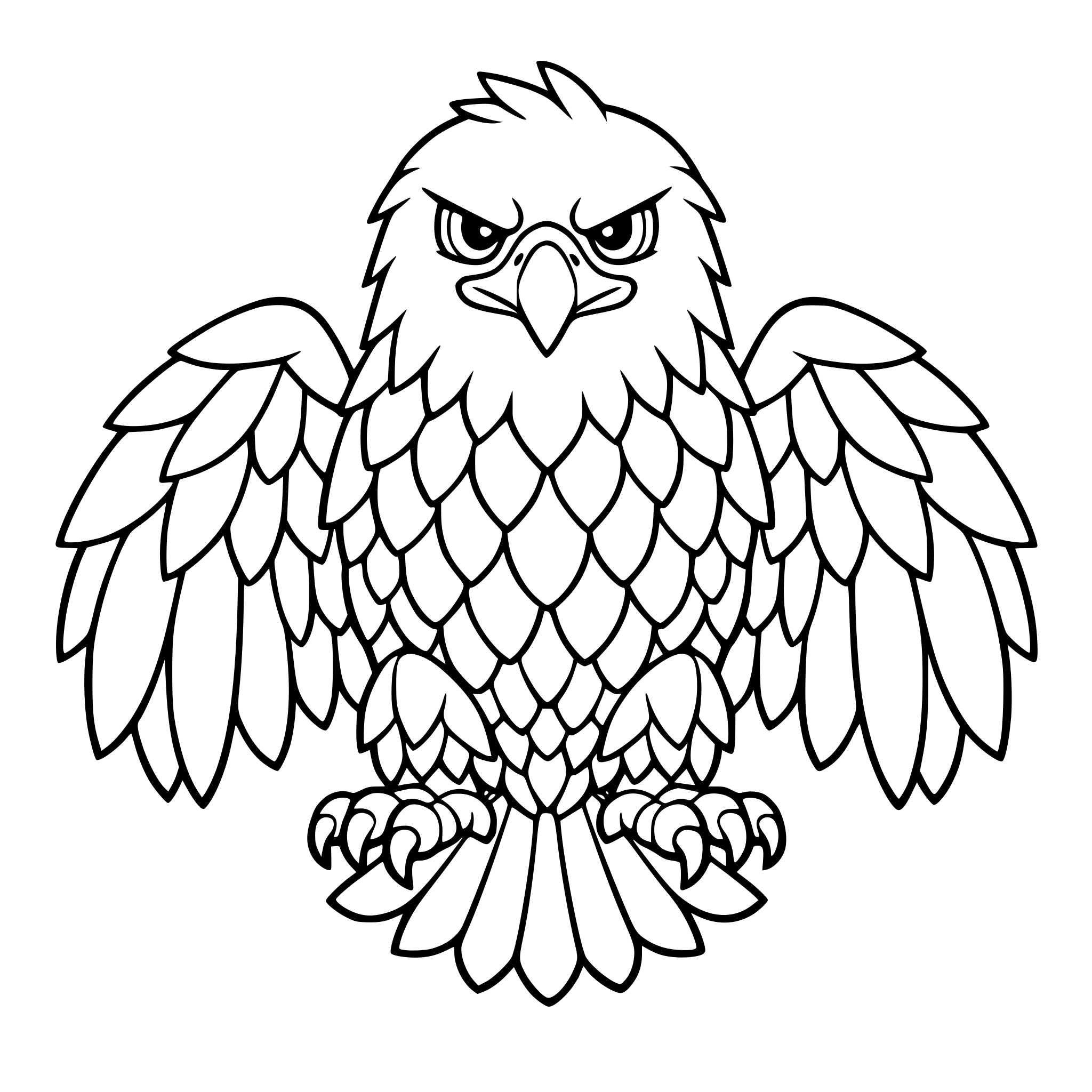 an eagle with multiple feather segments, at least 30 to color in for reading tracking