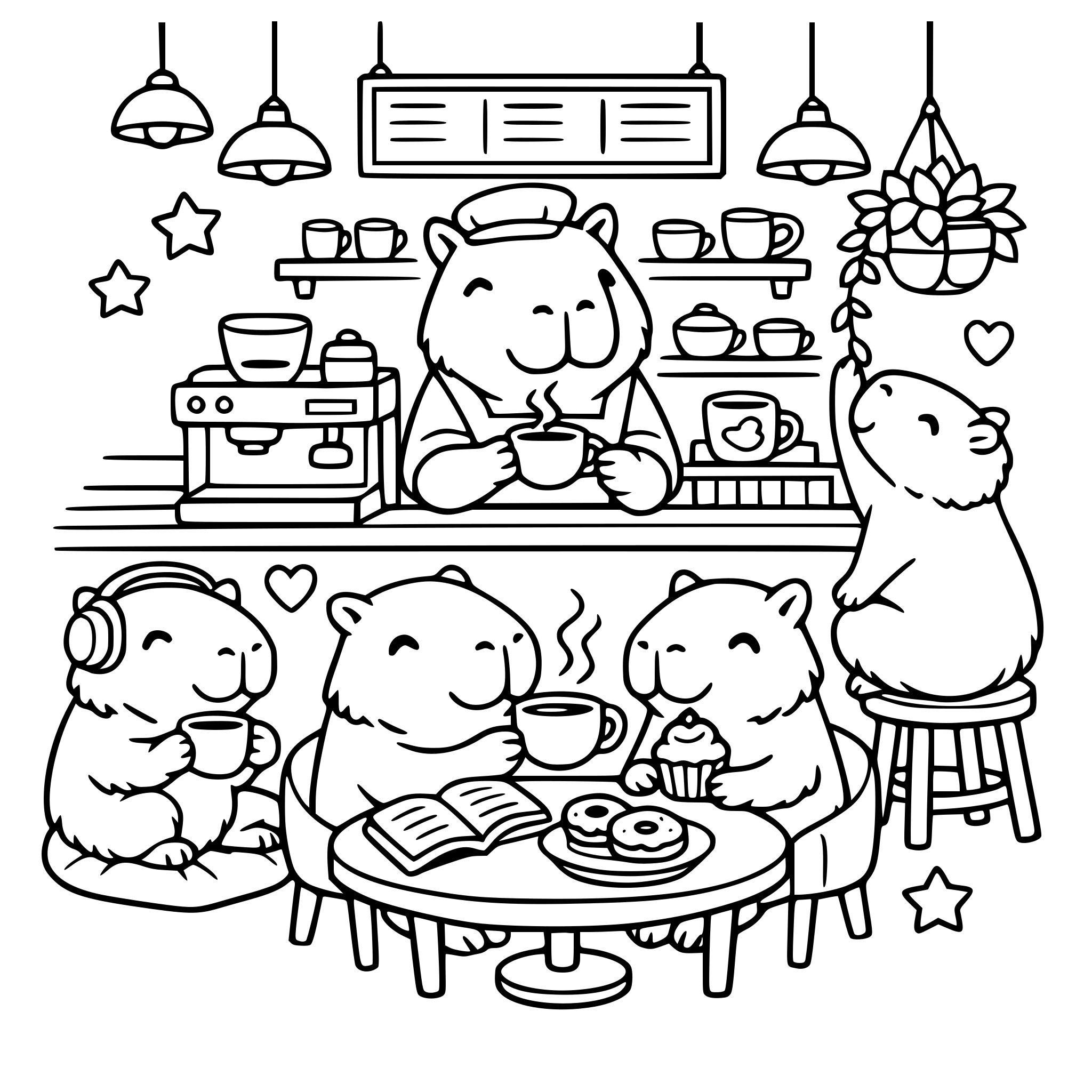 Cozy coloring koffie café met schattige capybara's