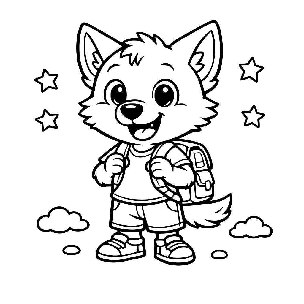 p'tit loup avec son sac d'école content