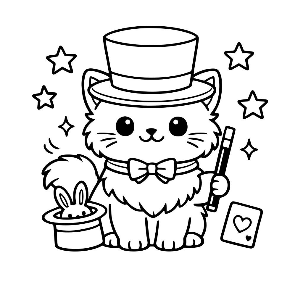 Um gato fofo com um com chapeu de magico