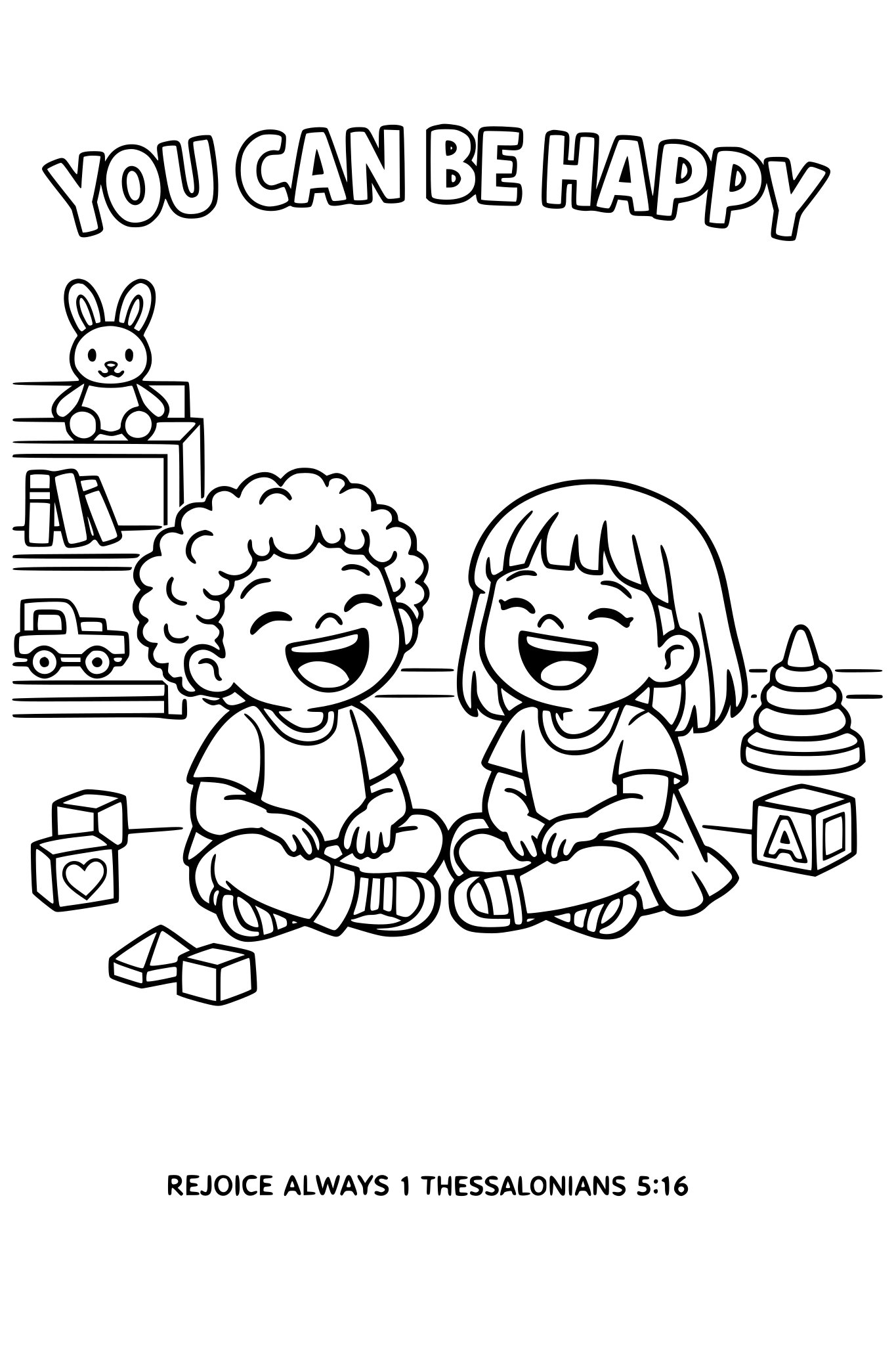 Black and white coloring page, simple kids line art, 2 child