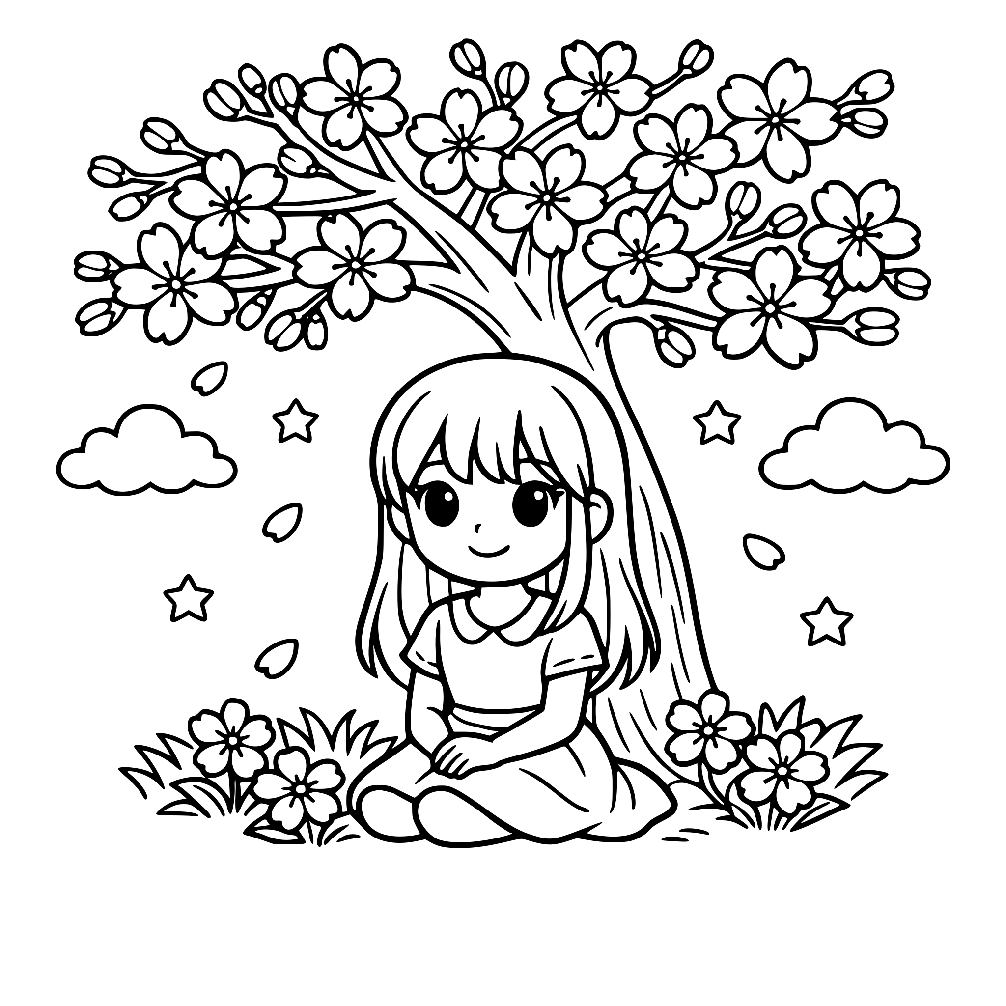 A GIRL UNDER A CHERRY BLOSSOM TREE