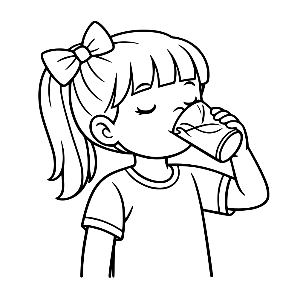 NECESITO UNA IMAGEN PARA COLOREAR DE UNA NIÑA BEBIENDO AGUA