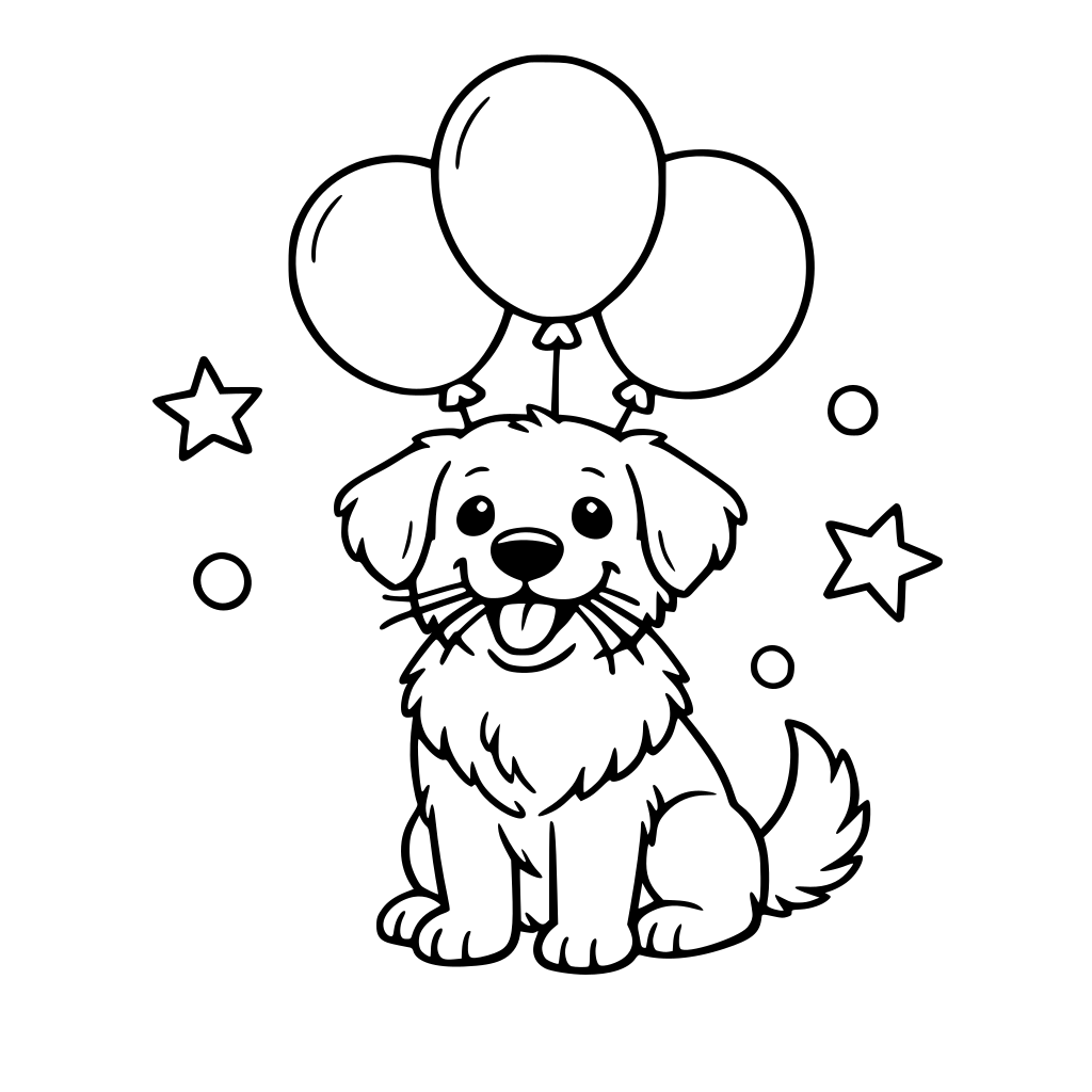 pies z balonami w pysku