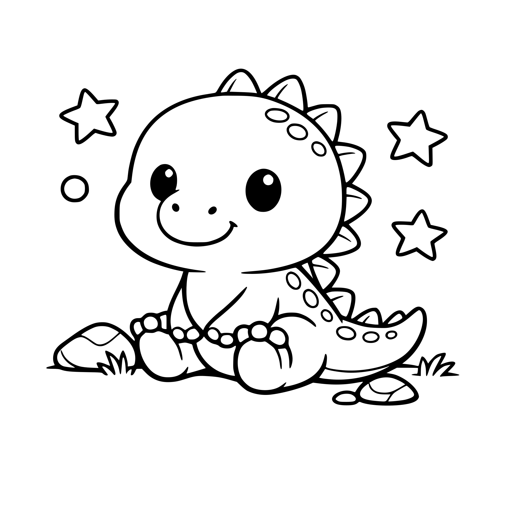 cute cartoon style dinaurorus, kids coloring book page, simple line art, thick black outlines, white background, minimal details, black and white, printable coloring page