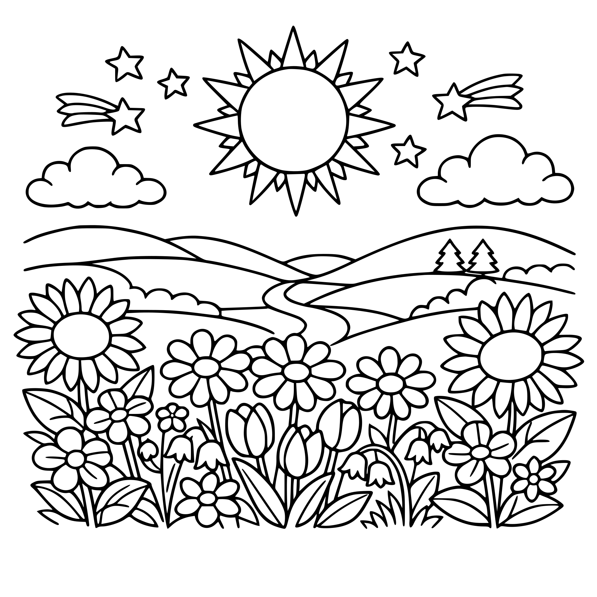 Paysage fleuri et sous le soleil