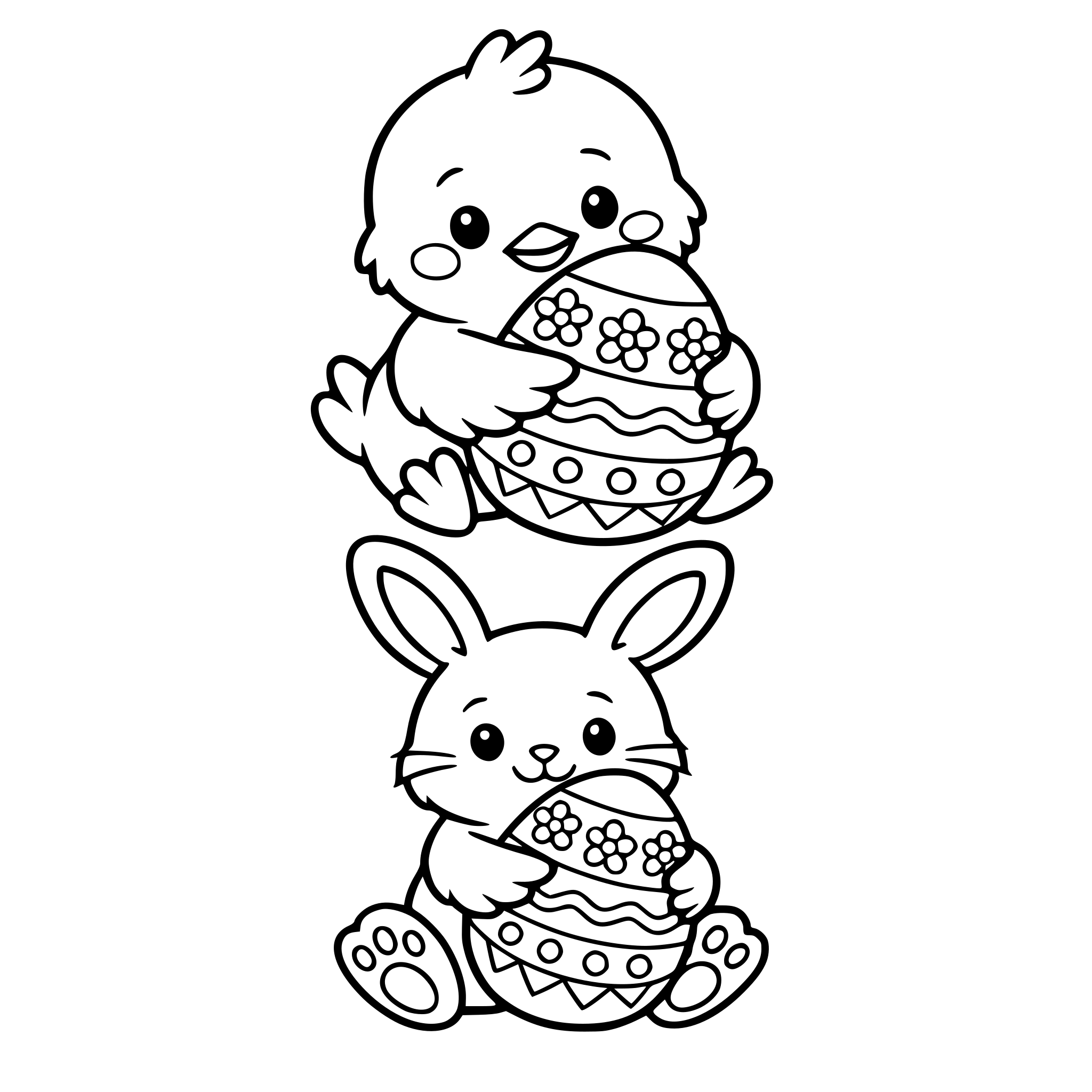 chick or bunny holding and easter egg