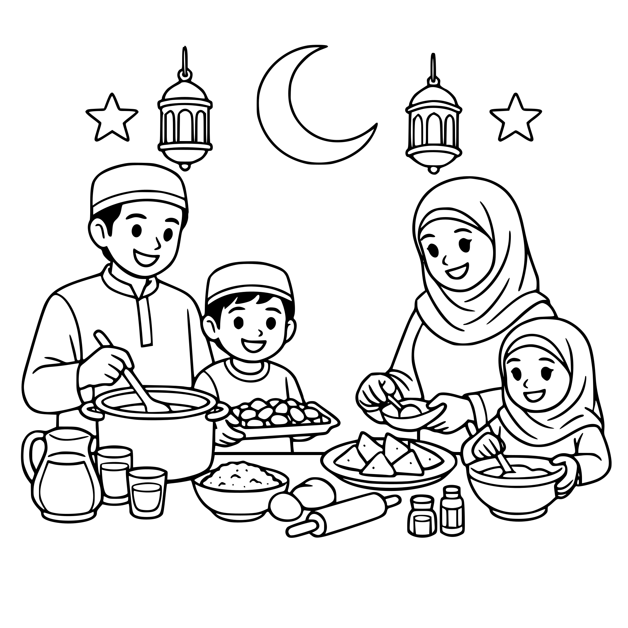 happy family cooking for ramadan