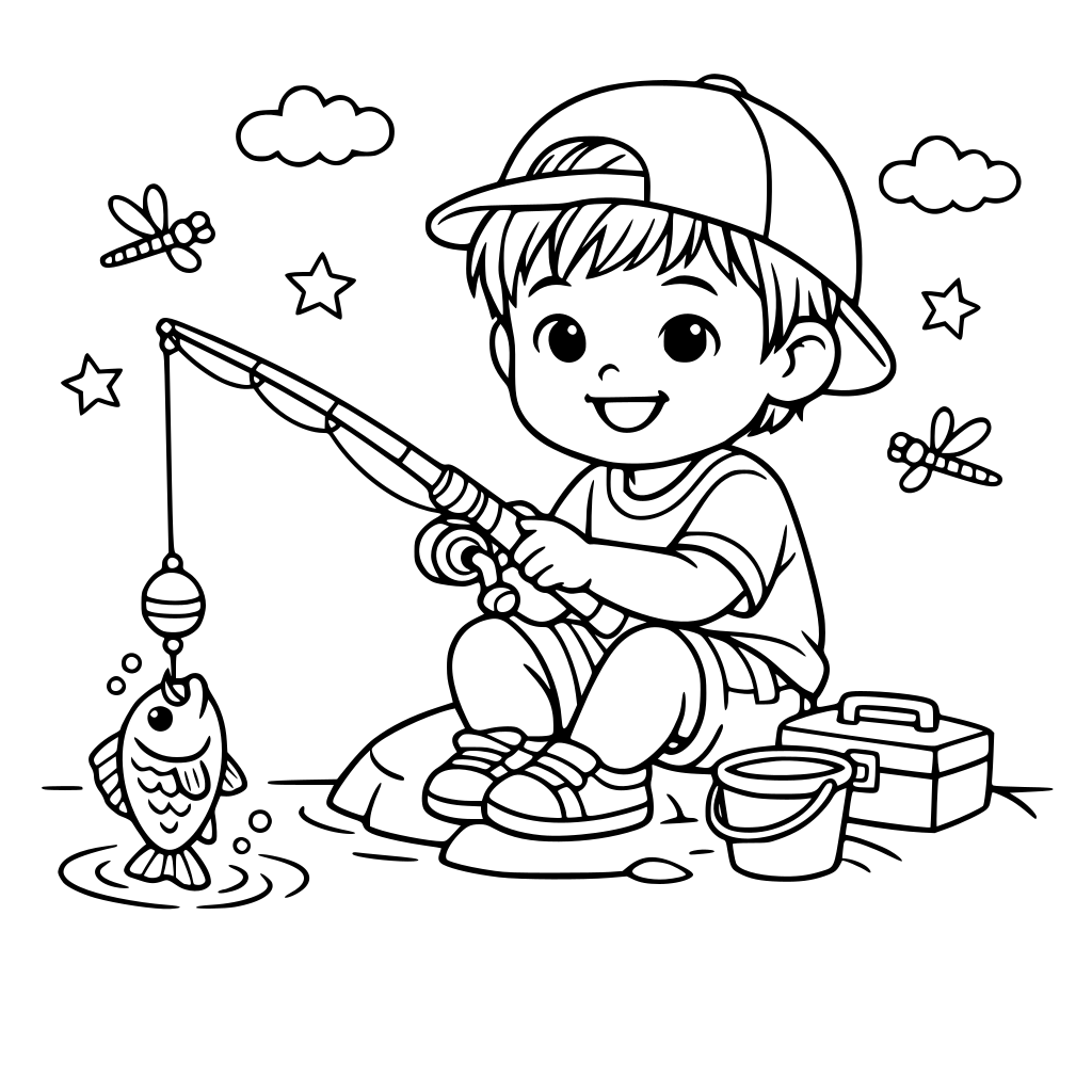 Toddler Asian boy fishing