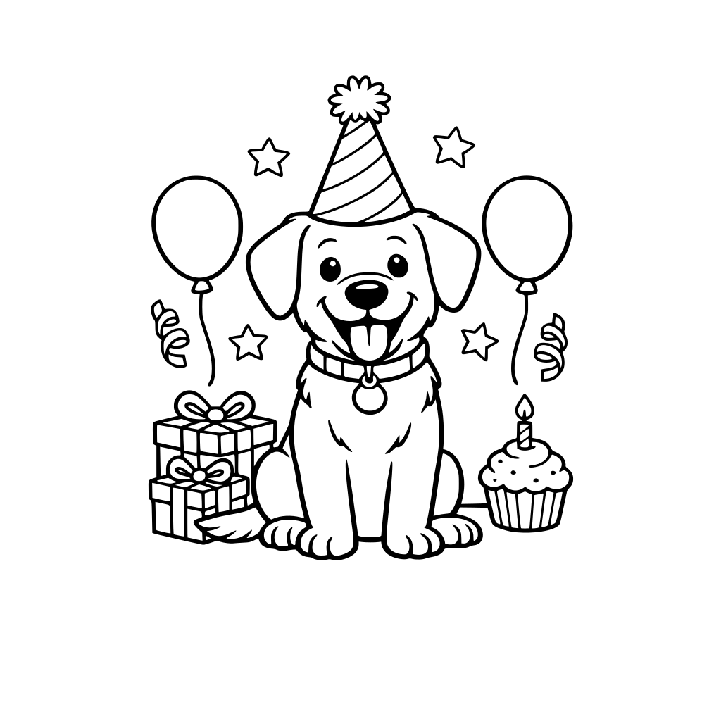 DOG WEARING A BIRTHDAY HAT