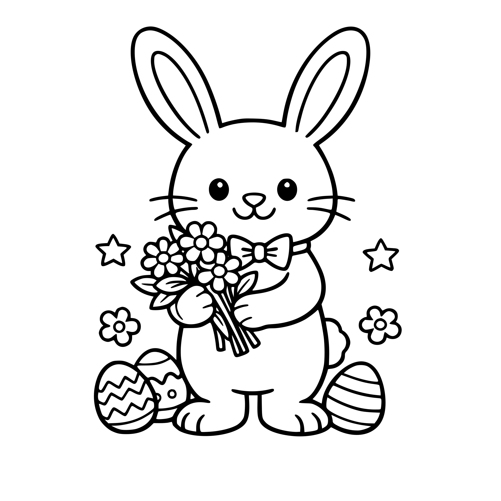 elince çiçek tutan paskalya tavşanı