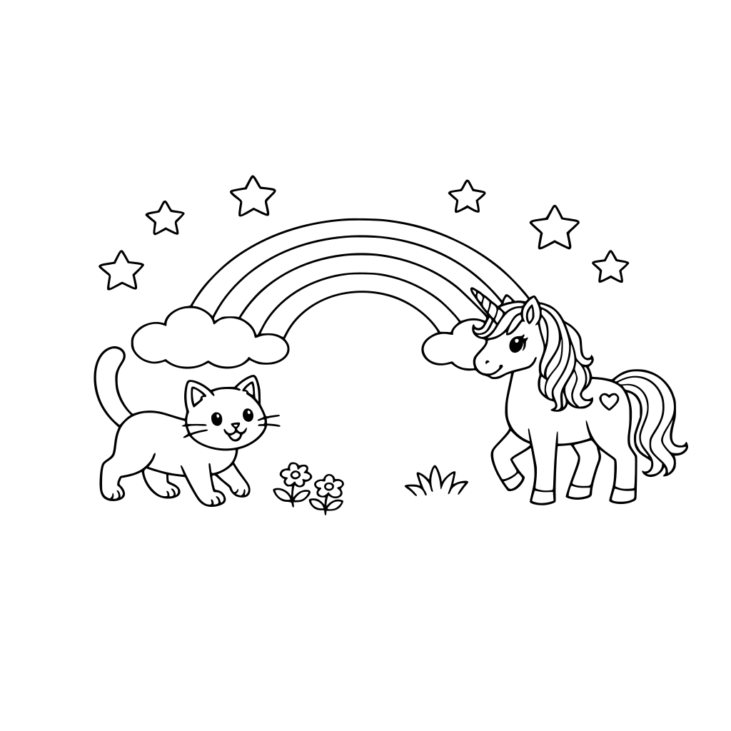 rainbow and a cat walking and a unicorn