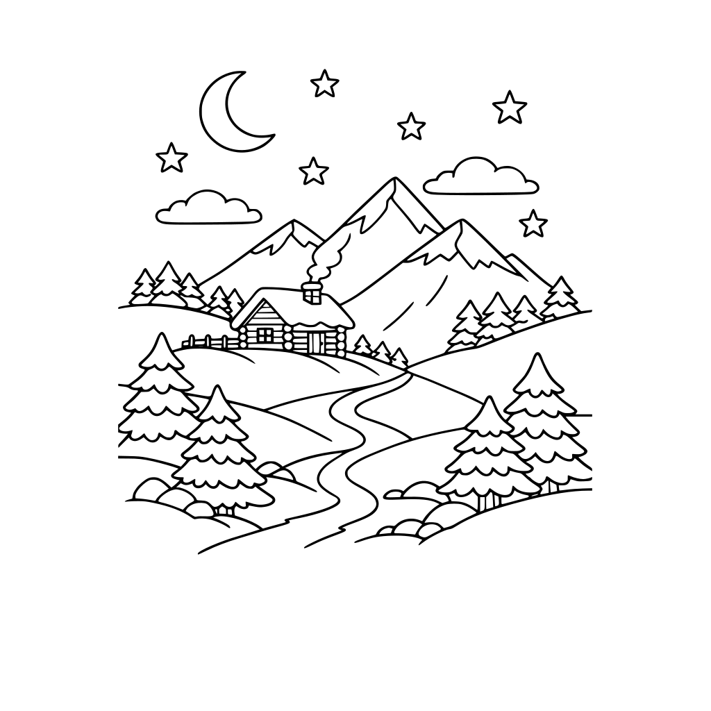 snowy hilly mountain side scene