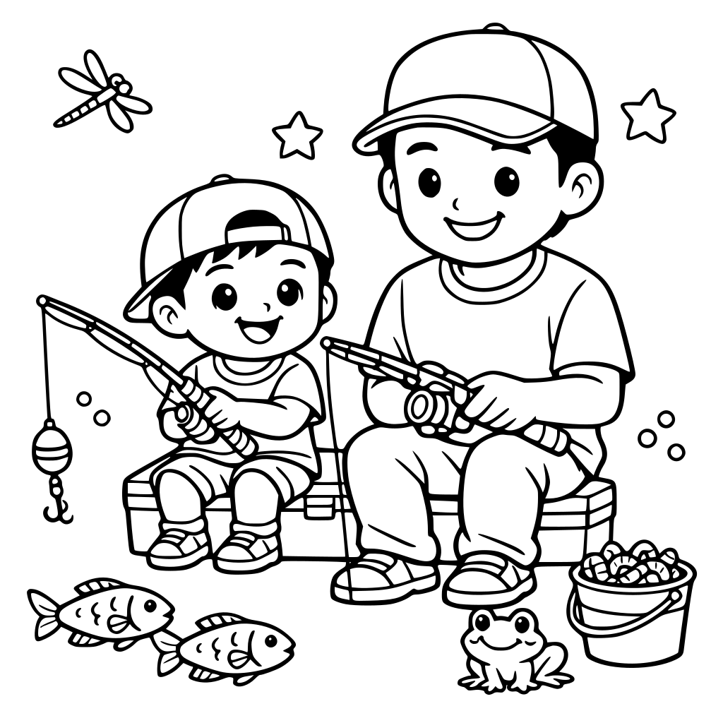 Asian baby boy fishing with dad