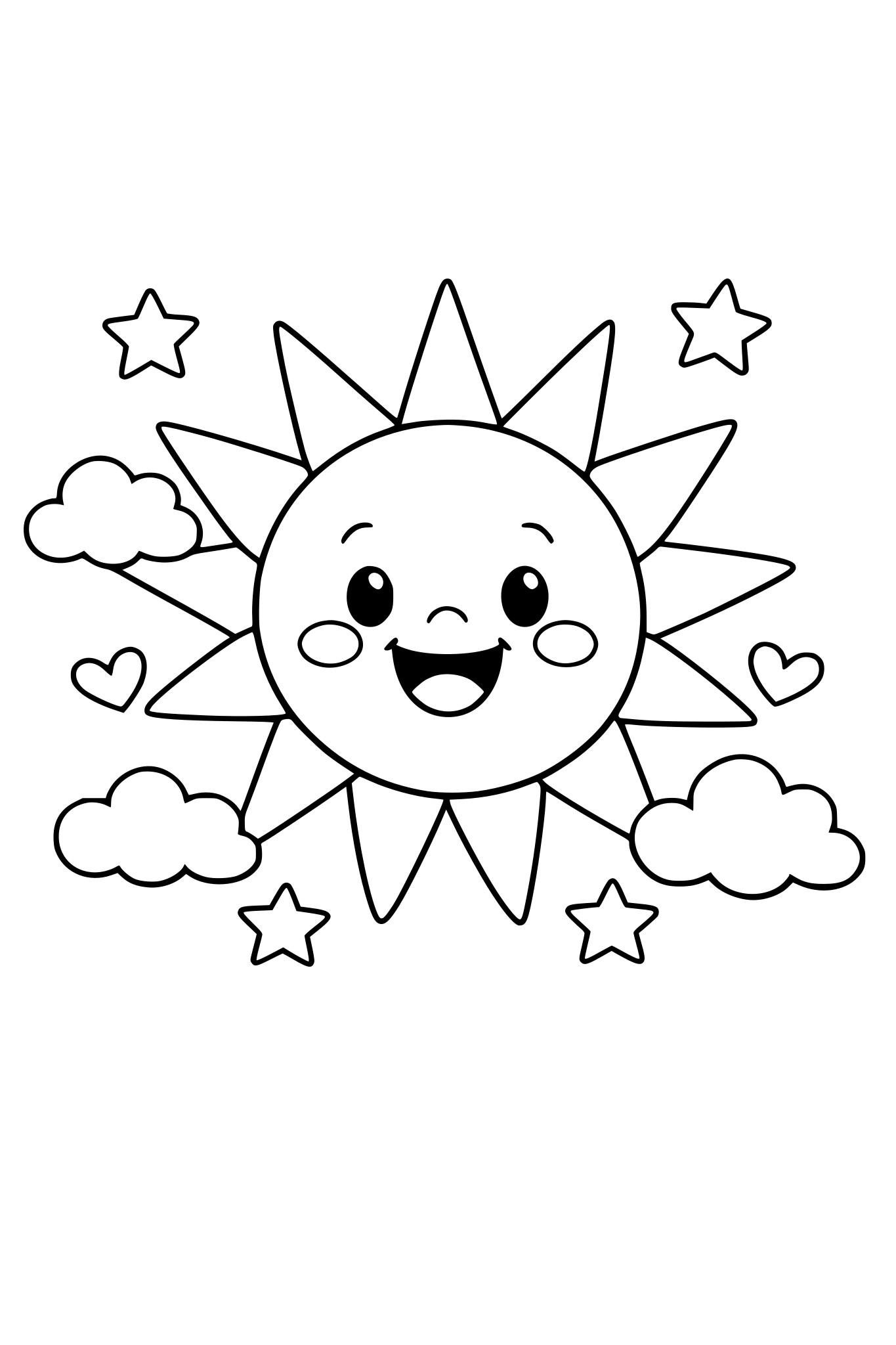 Happy sun with big rays, toddler coloring page