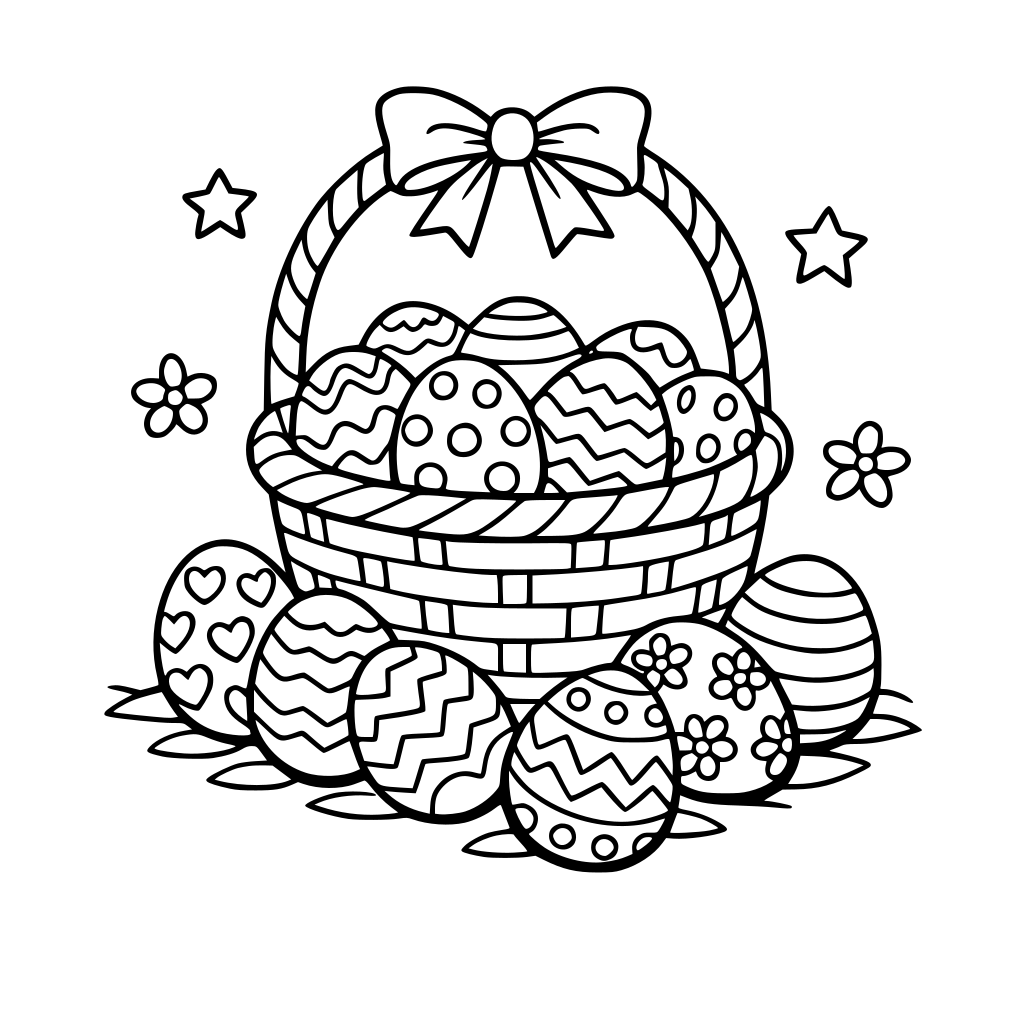 easter eggs inside the basket and on the ground