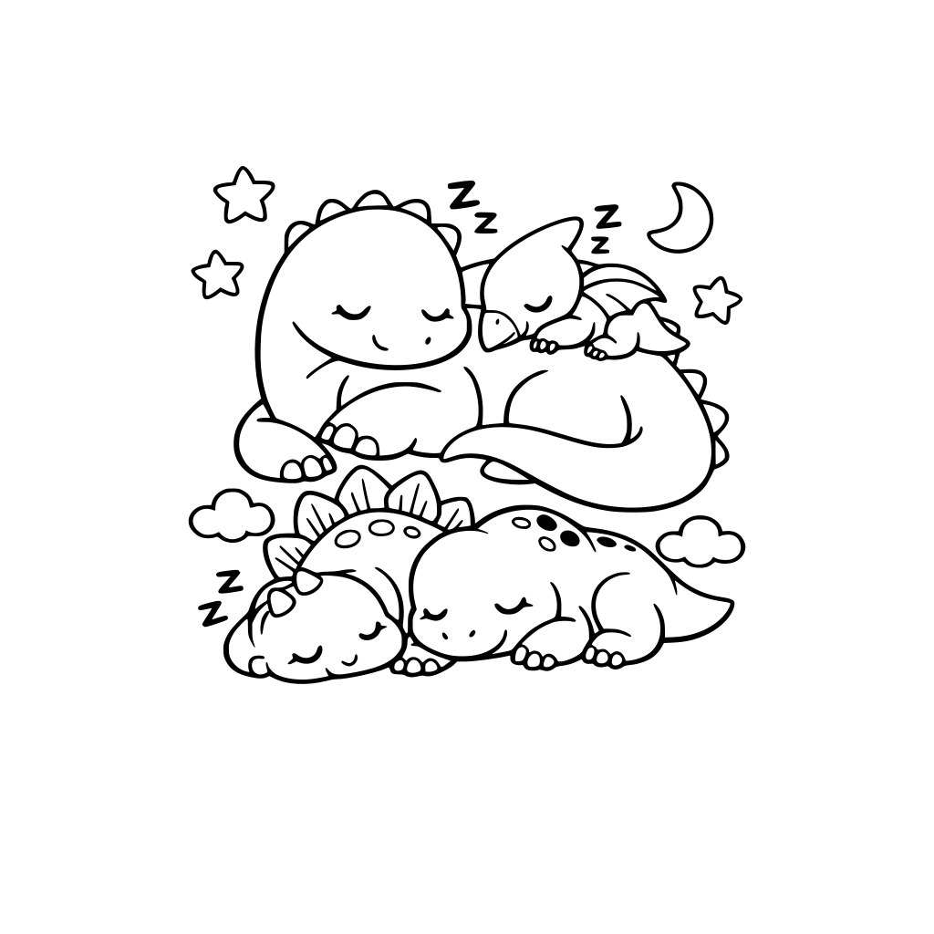 cute dinosaurs taking a nap