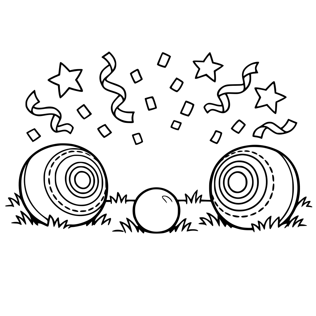 صورة احتفال في ملعب رياضة Lawn Bowls تتضمن صورة الهدف للكرة jack على العشب، مع احتفالات ورقية