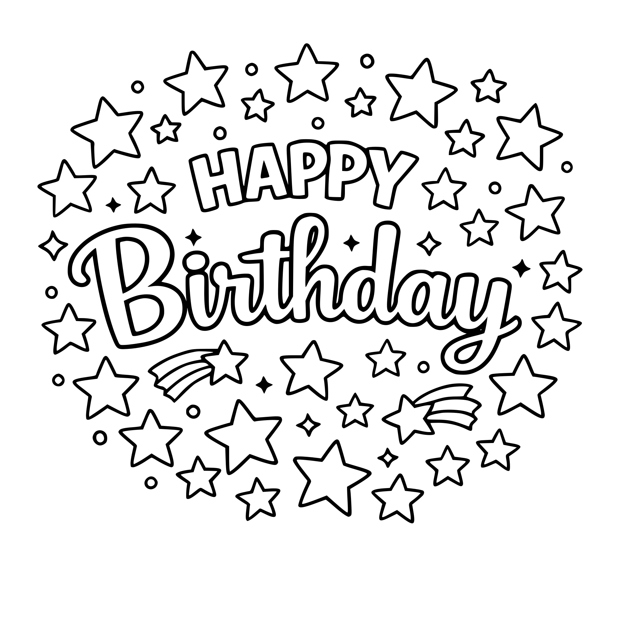 Happy Birthday outline with stars around
