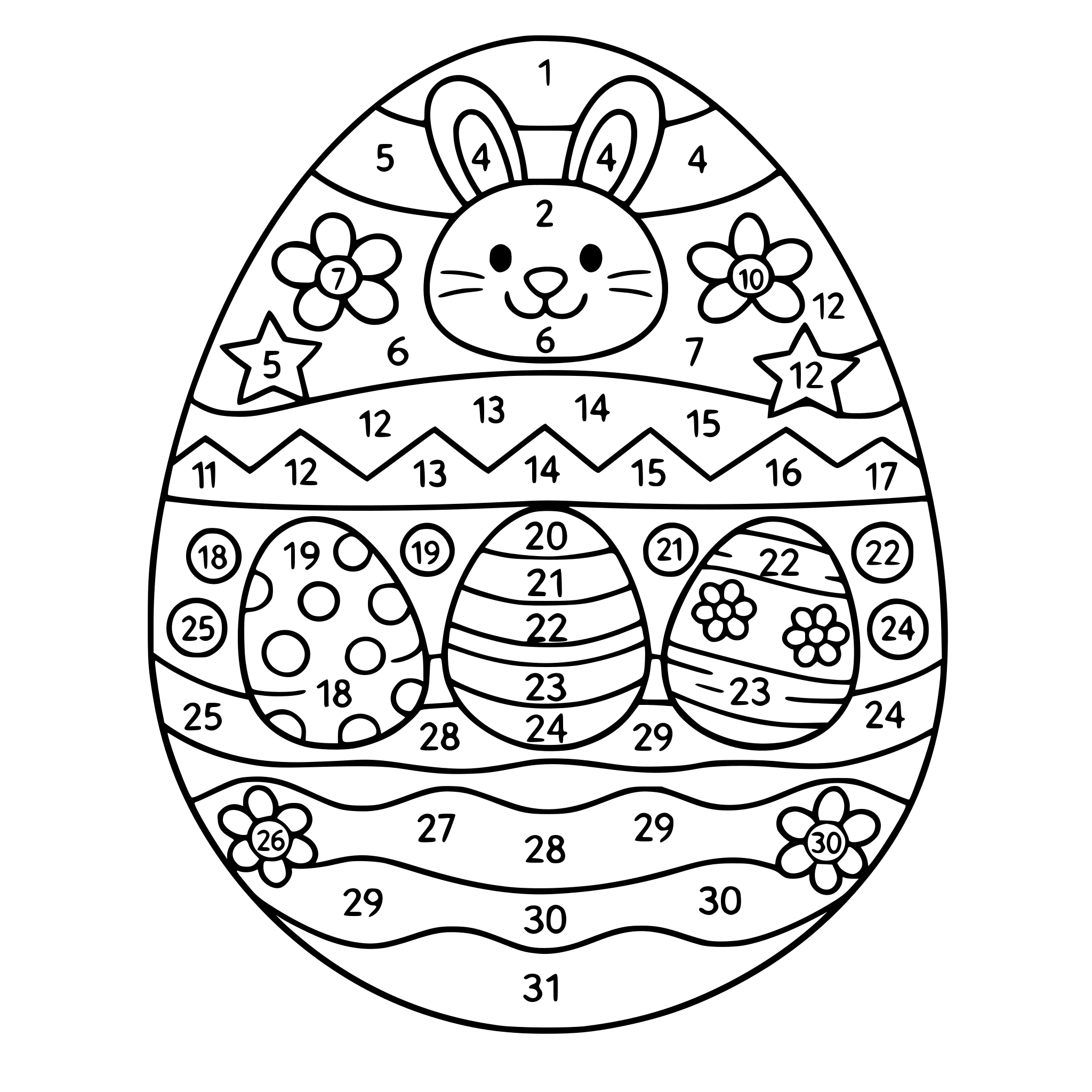 easter egg color by number with 31 numbers