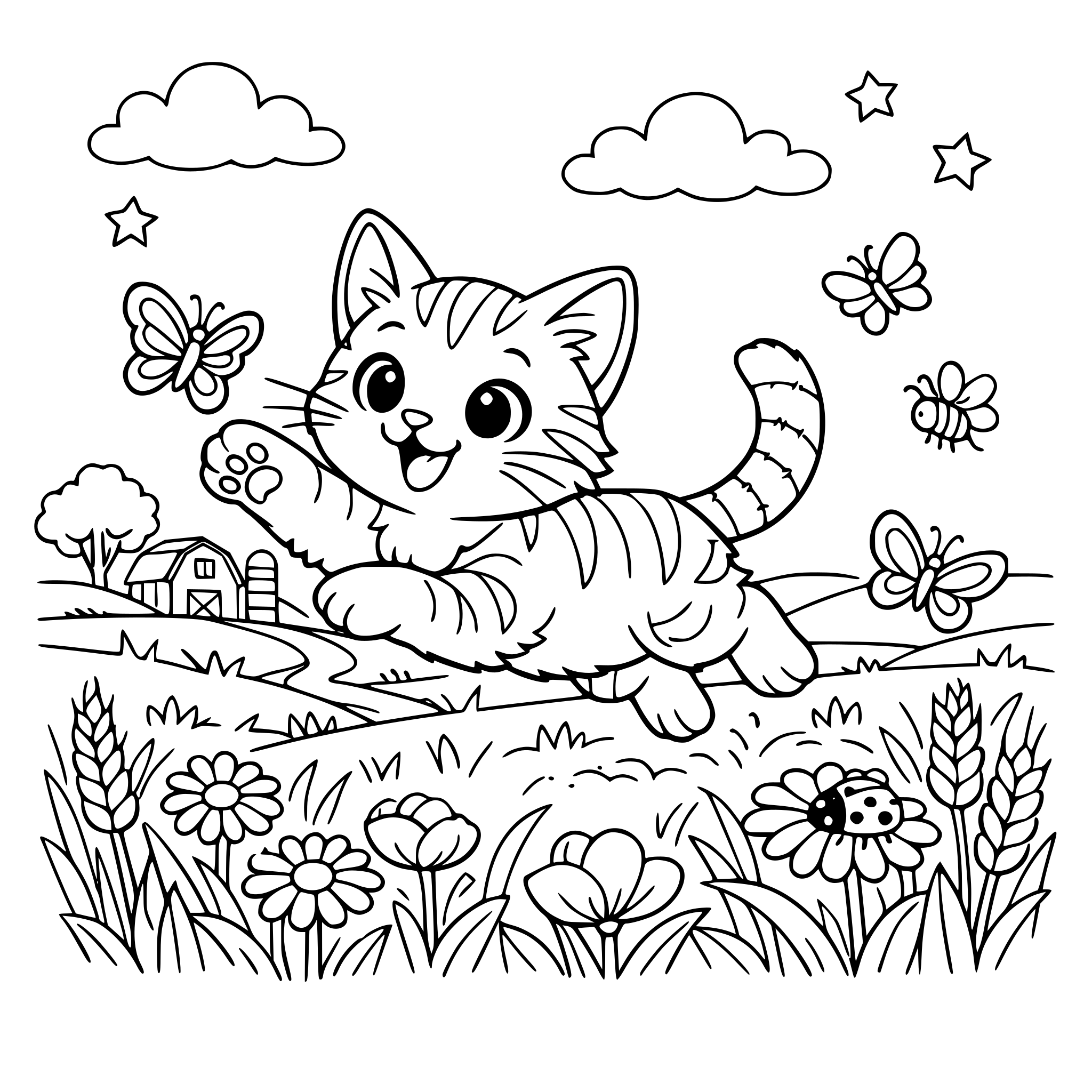 un chat qui joue dans les champs