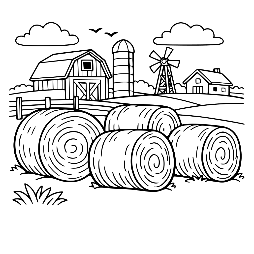 unos rollos de paja de la granja