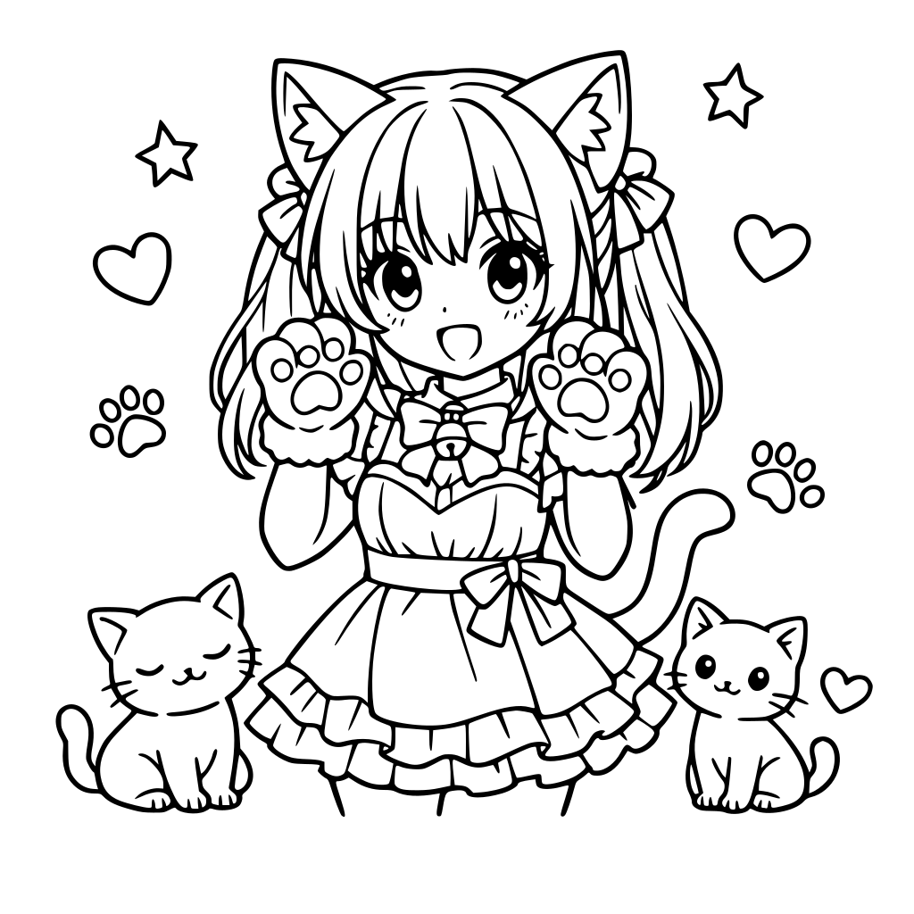 ragazza anime girl cat cute