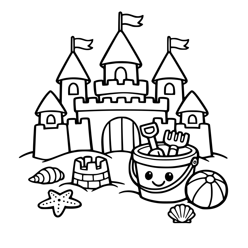 sandcastle with a kid sand basket