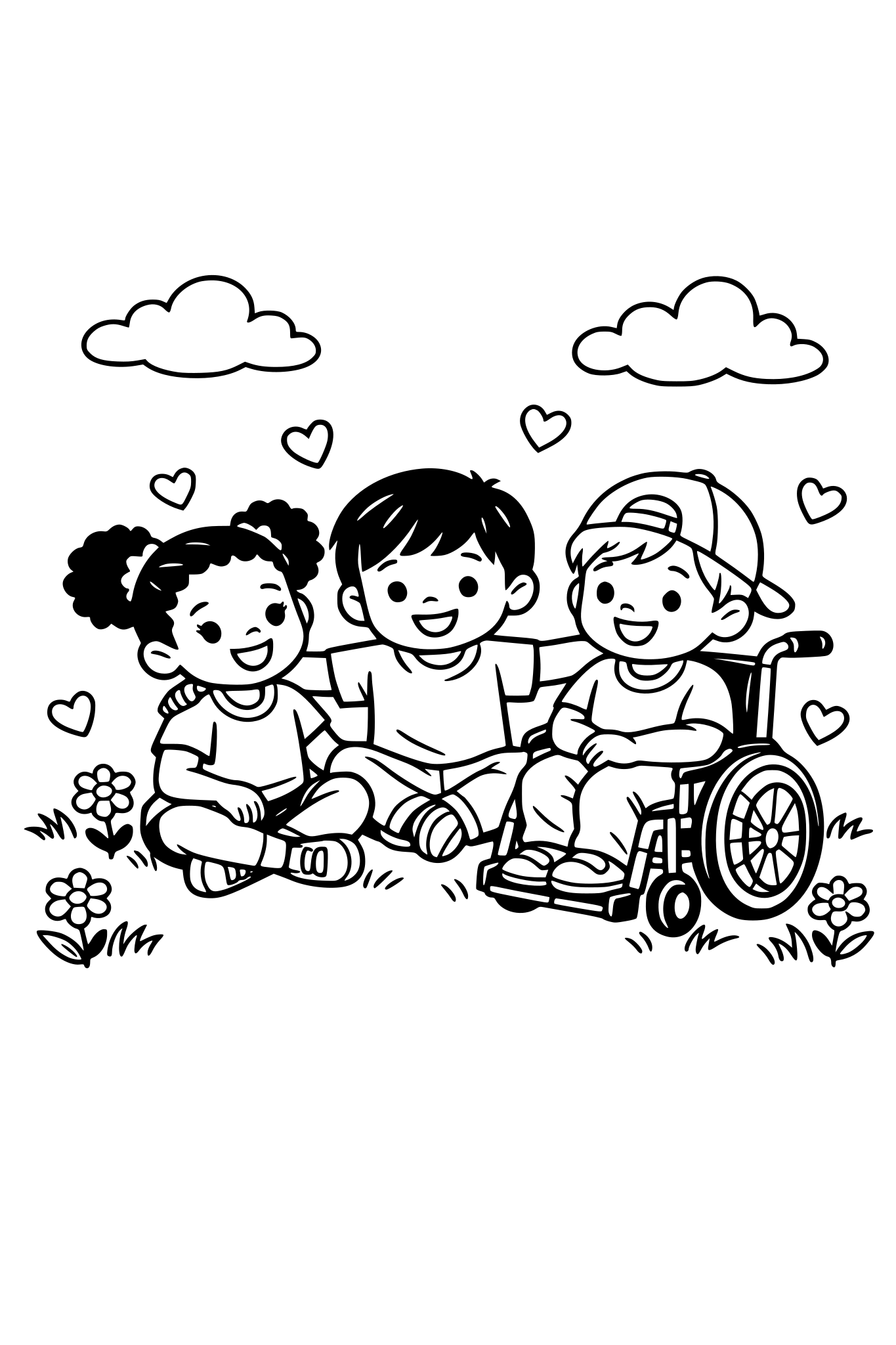 Black and white coloring page, simple kids line art, 2-3 chi