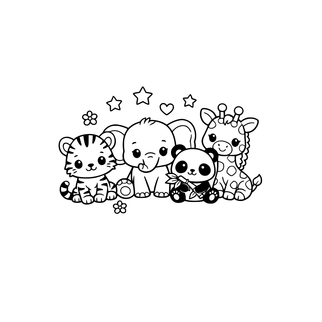 Kawaii wild animals coloring book