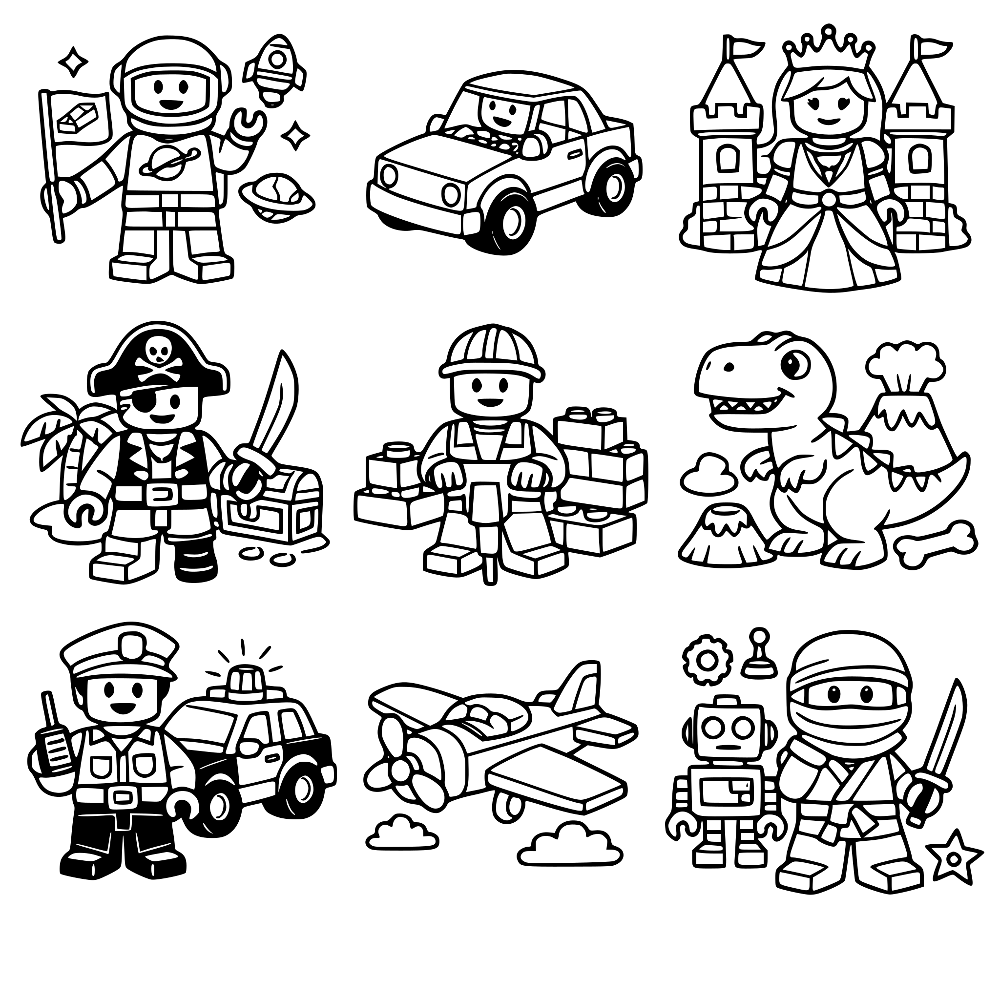 create 10 drawings whith the theme lego for childrens