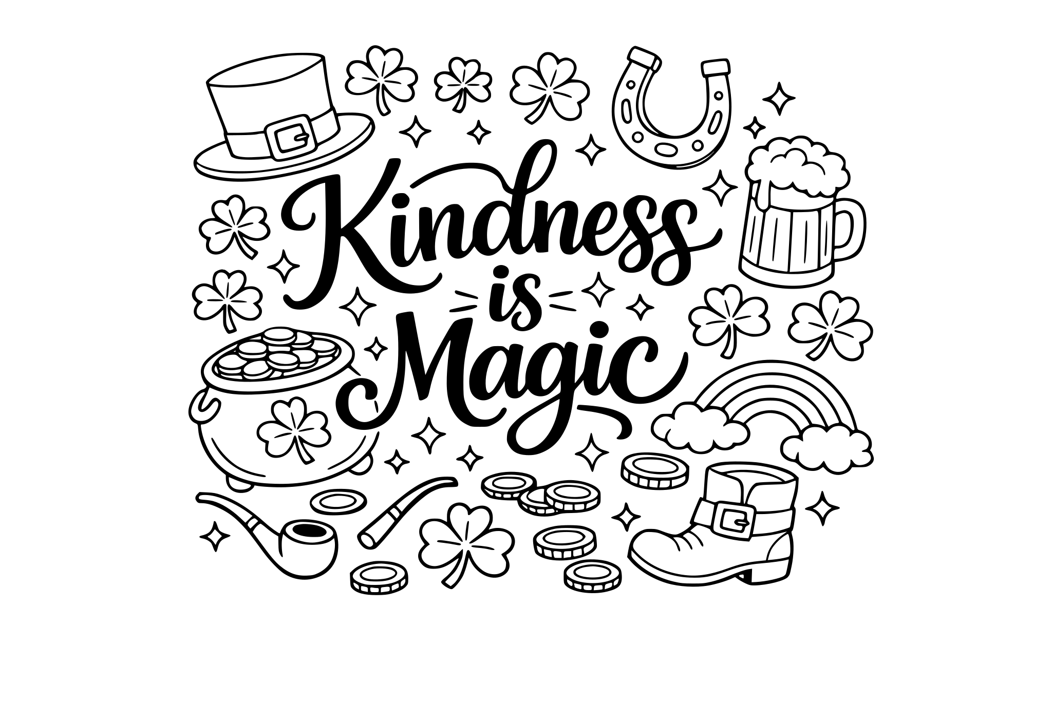 ‘‘Kindness is Magic’’ lettering with St.Patrick items around the lettering