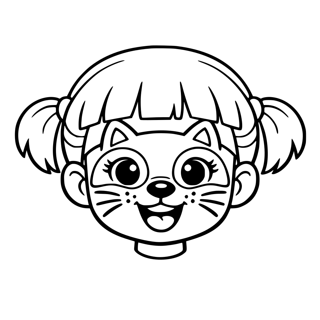 CREA EL DIBUJO PARA COLOREAR EN INFANTIL DE LA CABEZA DE UN NIÑO O NIÑA CON LA CARA PINTADA DE GATO, OSO, PAYASO, LO QUE SEA. COMO UN PINTACARAS. PERO SOLO LA CABEZA QUE ES PARA UNA FICHA EN LA QUE DEBEN COLOREARLA NENES DE 3 AÑOS