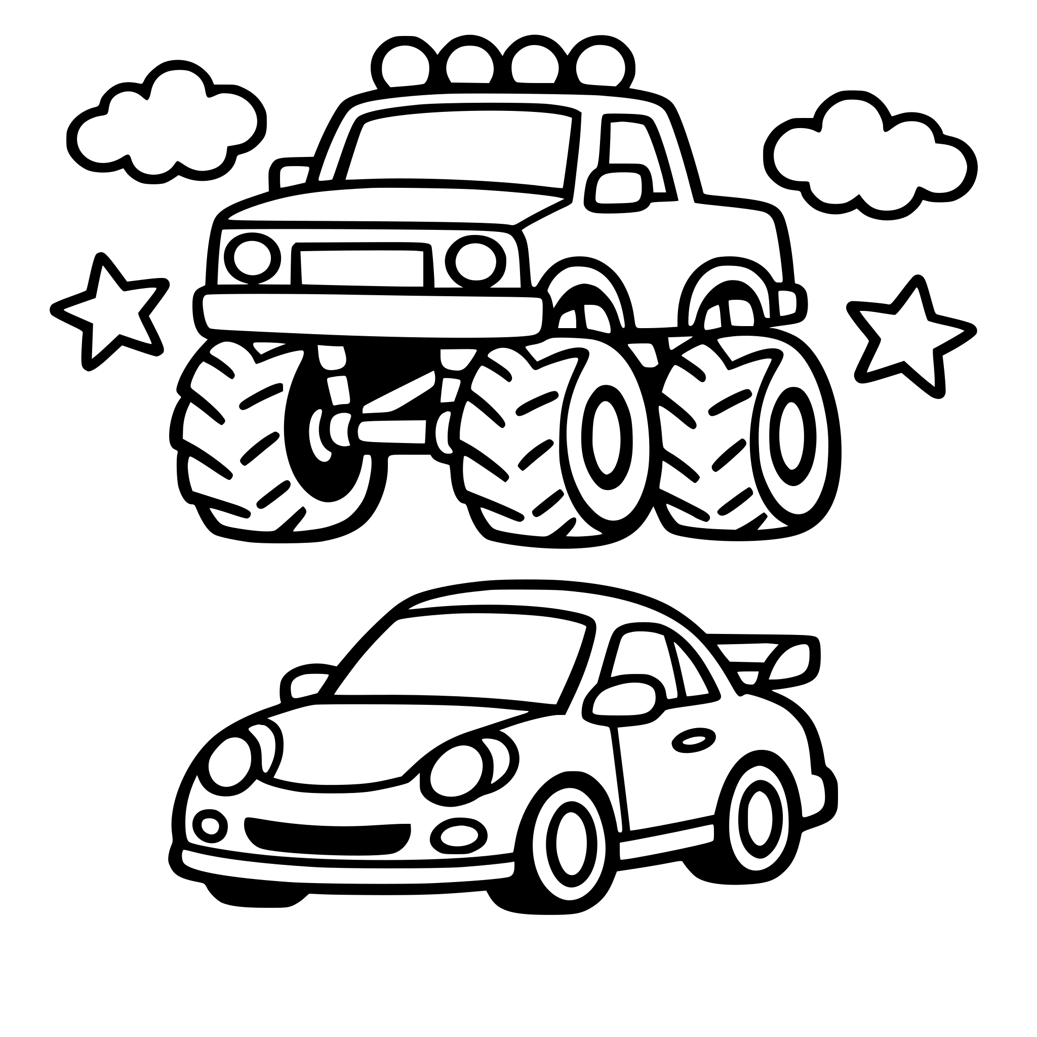 malbuch autos für kleine kinder. große ausmalfelder, bunte vorlagen