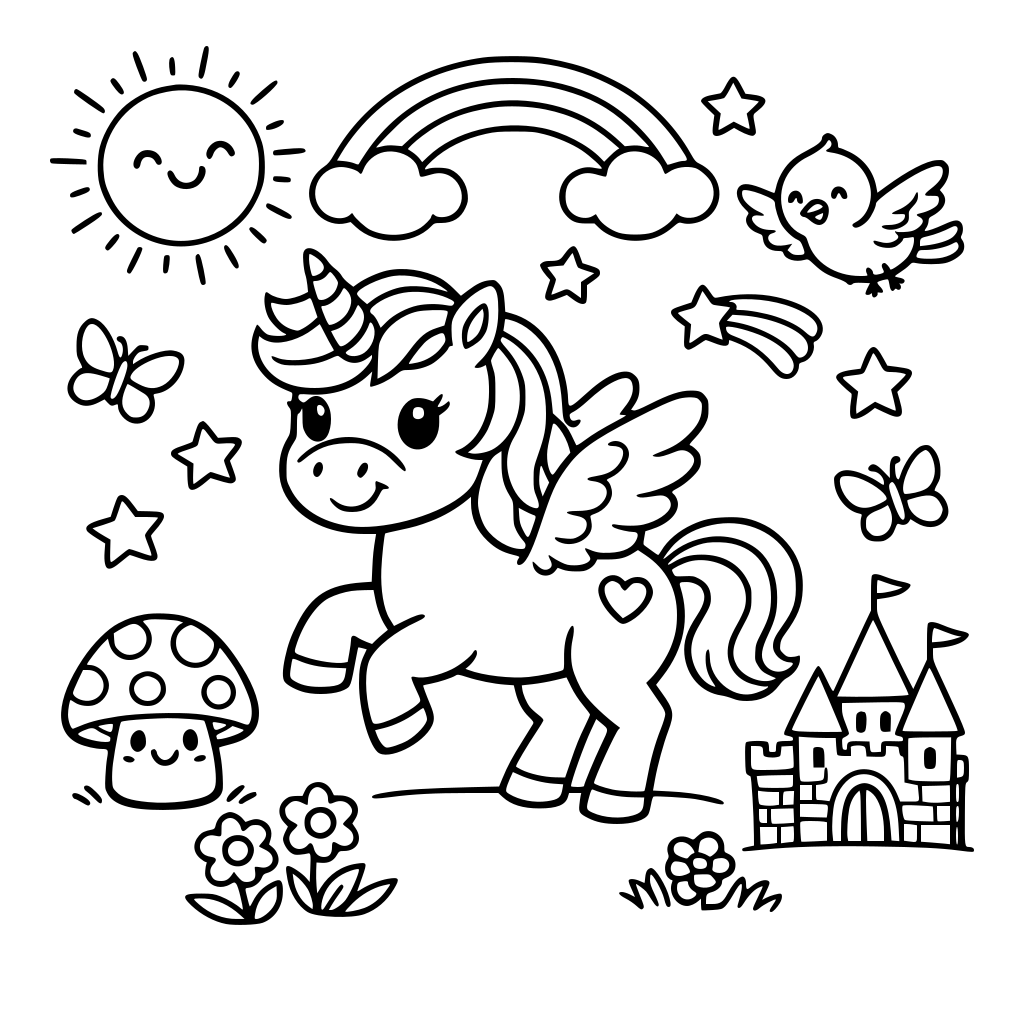 Erstelle mir ein fertiges Kinder Malbuch alter 4-7 Jahre Verfasser M.V. Mit cover