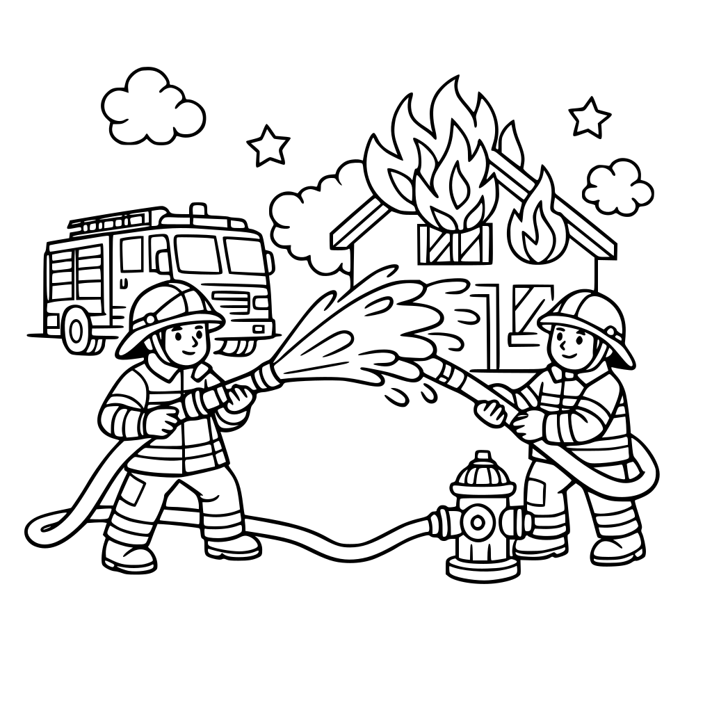 Aufgabe der Feuerwehr Löschen. Situation in der die Feuerwehr löscht