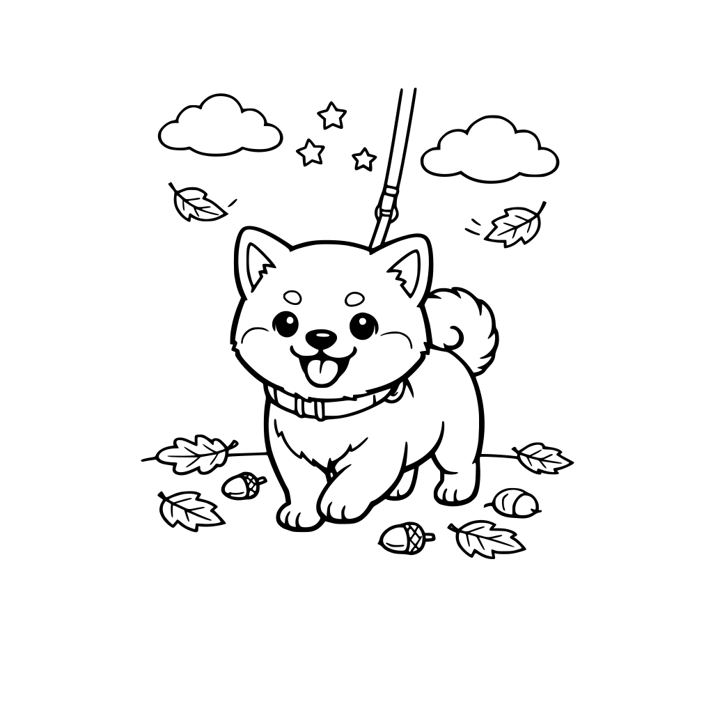 A cute shiba inu puppy talking a walk in the fall