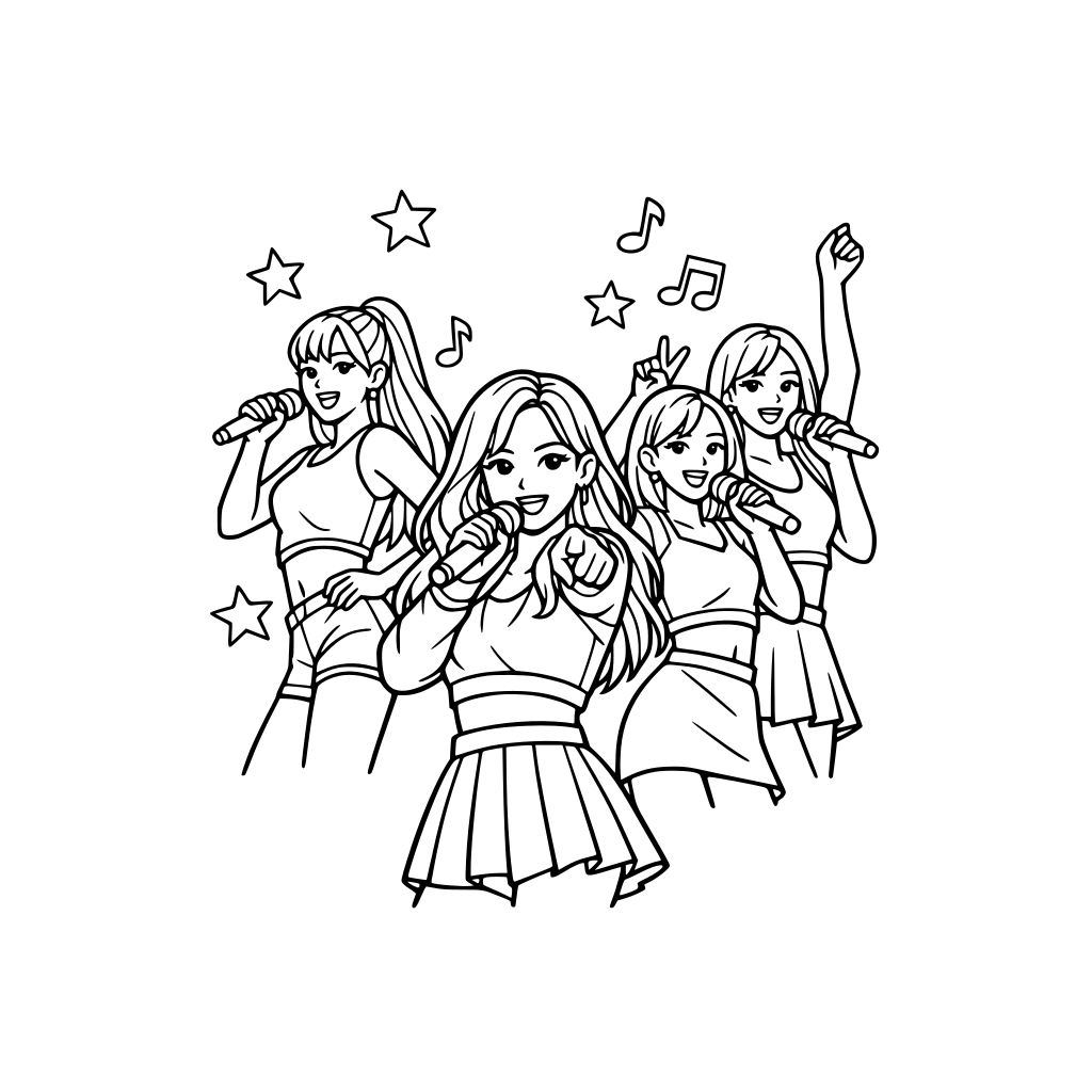 K-pop singers performing at a concert