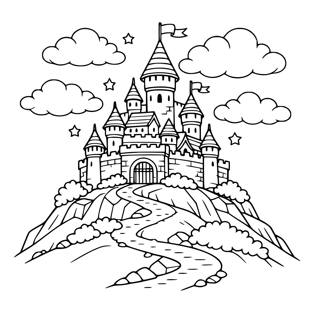 ปราสาทบนเนินเขาที่มีเมฆ