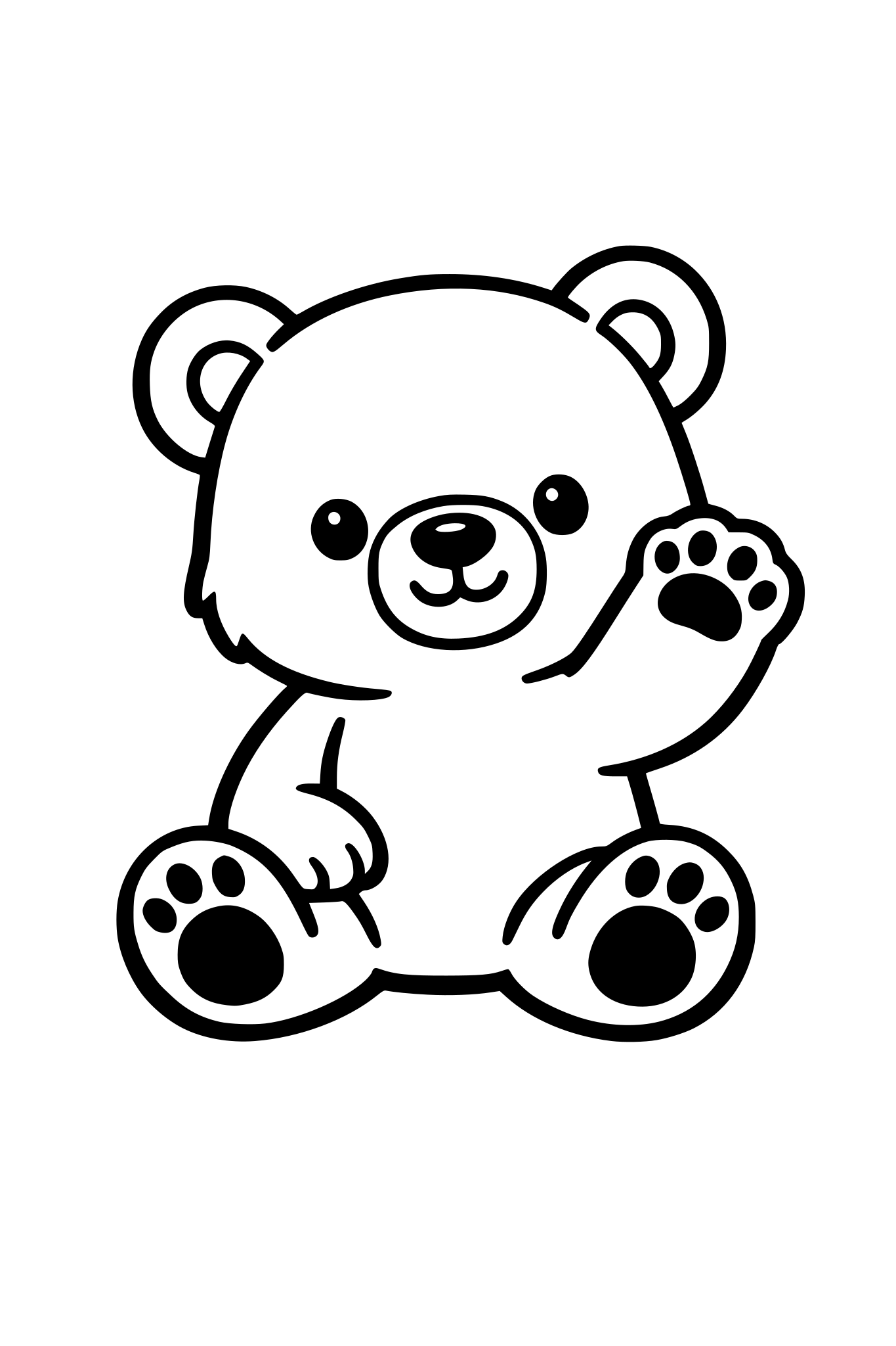 ute baby bear waving hello, thick lines, minimal detail