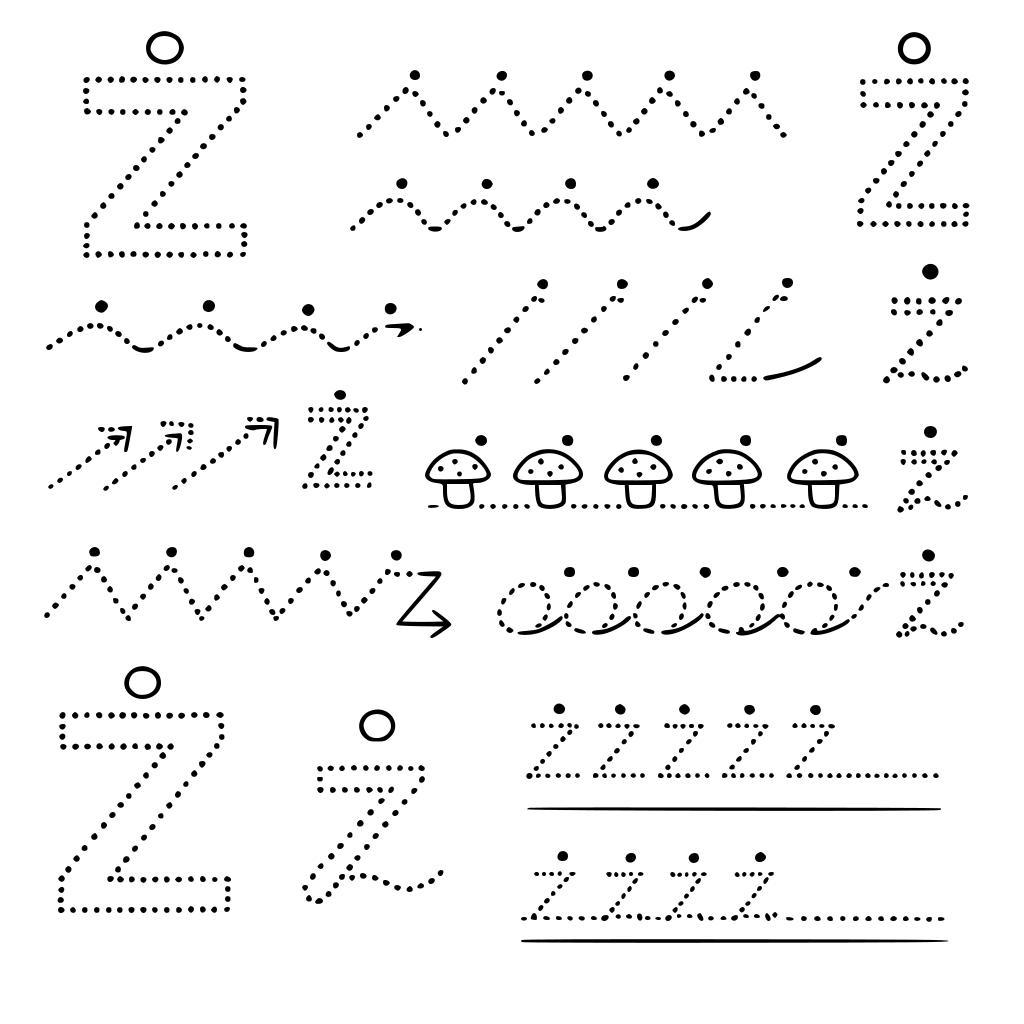 zrób całą listę ćwiczeń do litery Ż duże i ż małe różne ślaczki wykropkowane dzięki którym nauczymy pisać się literkę Ż i ż