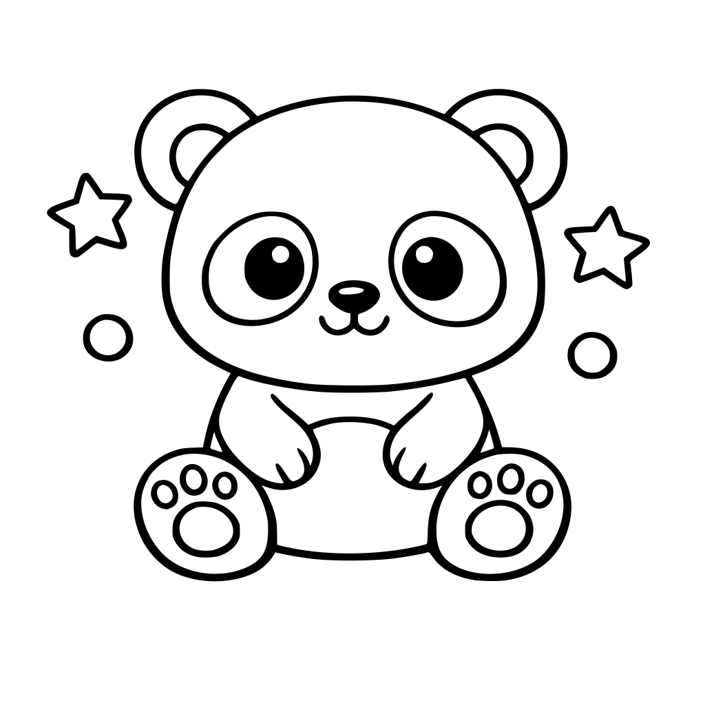 cute baby animal coloring book page, black and white line art, thick bold outlines, simple shapes, large coloring spaces, centered composition, minimal background, no shading, no color, children's coloring book style, white background