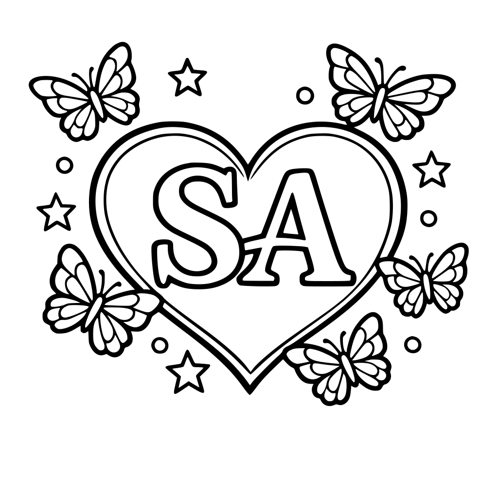 Create a heart and some butterflies surrounding the heart. With a S and A in center