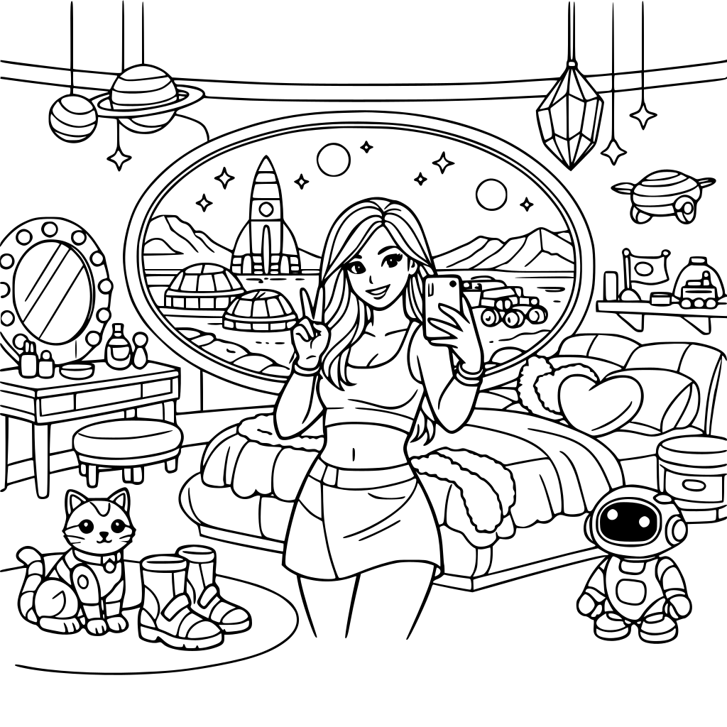 A futuristic Mars colony selfie aesthetic fantasy master bedroom for girls & women