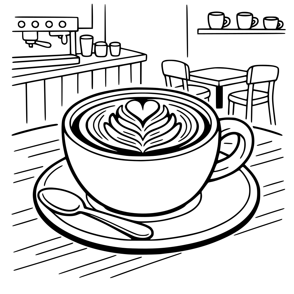 咖啡+桌子 有拉花 背景是咖啡廳